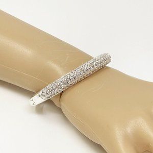 Silver Tone Pave Crystal Hinged Bangle Bracelet Wedding Bridal Jewelry